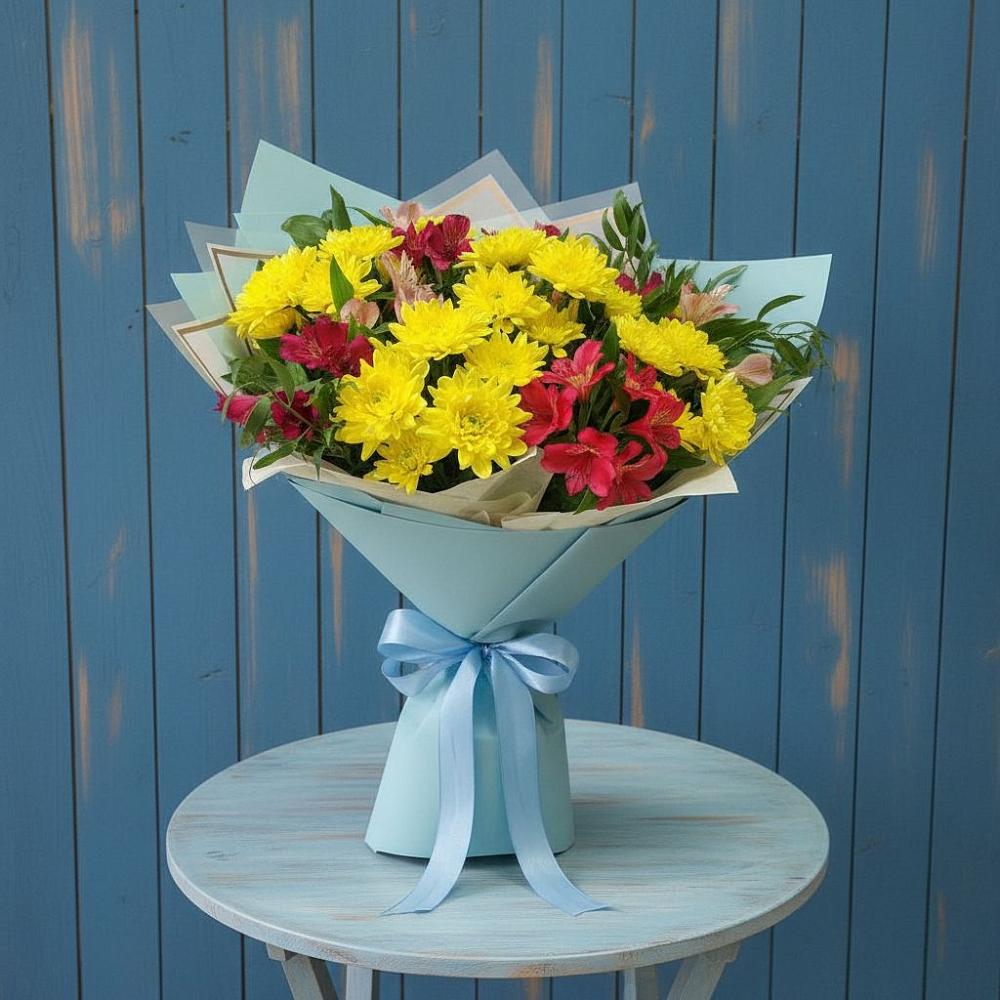 Букет цветов из: Альстромерии и Хризантемы в Кевсале