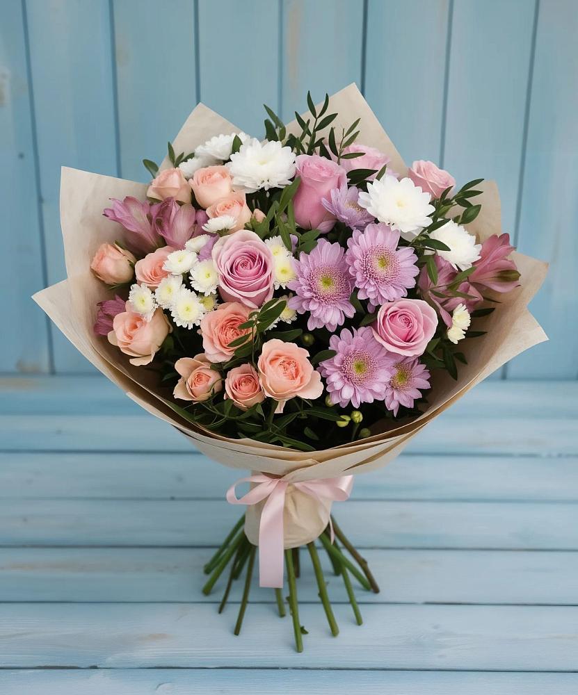 Букет цветов из: Хризантемы, Розы и Альстромерии в Кевсале