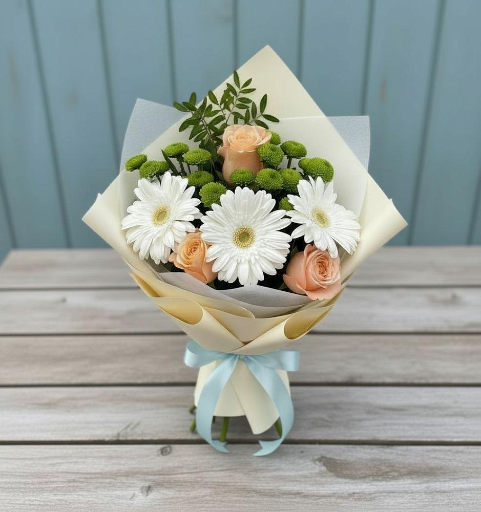 Букет цветов из: Герберы, Розы и Хризантемы в Кевсале