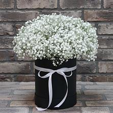 Цветочная композиция из Гипсофила в шляпной коробке в Кевсале